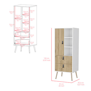 Sunvega Magness White Macadamia Tall Dresser with Two Large Drawers and Open Shelves