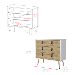 Sunvega Modern White Macadamia Finish Three Drawer Dresser for Bedroom