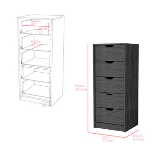 Sunvega Smokey Oak Narrow Five Drawer Dresser for Bedroom Storage