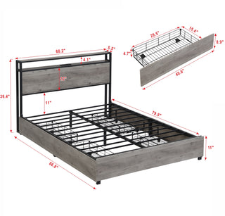 Sunvega Queen Bed Frame with Storage Headboard Charging Station and Smart LED Lights