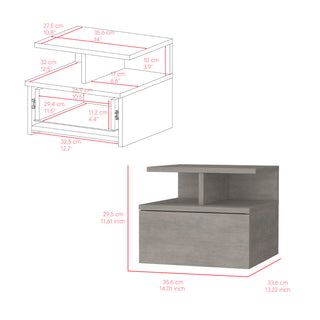 Sunvega Wall Mounted Floating Nightstand with Drawer and Shelf in Concrete Gray