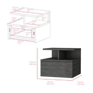 Sunvega Floating Nightstand with Drawer and Shelf in Smokey Oak Finish
