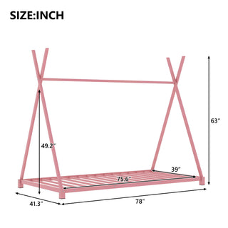 Sunvega Pink Twin Size House Platform Bed with Sturdy Triangle Structure