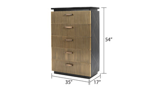 Sunvega Modern Mango Wood Chest with Brass Metal Accents and Five Drawers