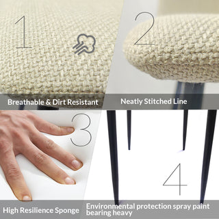 Sunvega Modern Upholstered Dining Chairs Set of 4 with Linen Cushion and Black Metal Legs