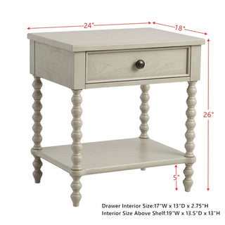 Sunvega Antique Cream Nightstand with Turned Legs and Natural Whitewash Look