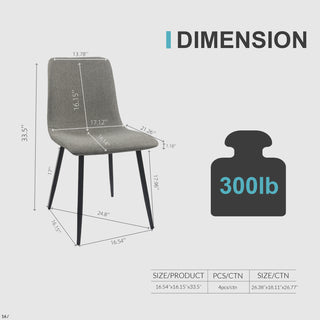 Sunvega Modern Upholstered Dining Chairs Set of 4 with Linen Cushion and Black Metal Legs