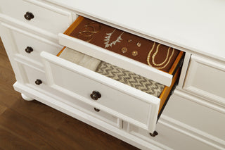 Sunvega White Finish 7 Drawer Dresser with Jewelry Tray Traditional Bedroom Furniture