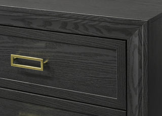 Sunvega Glam Style Black Nightstand with Gold Metal Hardware and Two Drawers