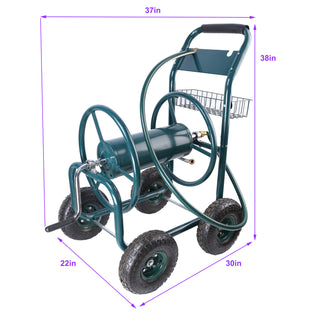 Sunvega 4 Wheel Heavy Duty Water Hose Reel Cart with Storage Basket and Weather Resistant Finish