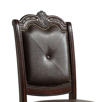 Sunvega Traditional Espresso Brown Dining Chairs with Carved Details and Upholstered Seat