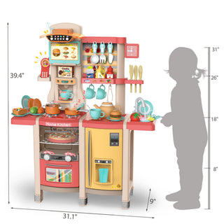 Sunvega Large Pretend Play Kitchen Set with Realistic Lights Sounds and 65 Pcs Accessories