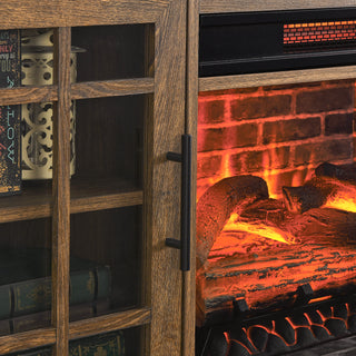 Sunvega Reclaimed Barnwood 55 inch TV Media Stand with Electric Fireplace Heater