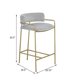 Sunvega Retro Glam Gold Frame Upholstered Stool with Plush Grey Velvet Seat