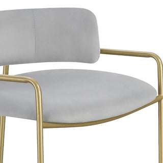 Sunvega Retro Glam Gold Frame Upholstered Stool with Plush Grey Velvet Seat
