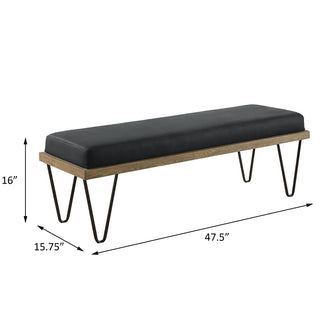 Sunvega Dark Blue and Black Upholstered Bench with Retro Hairpin Legs for Entryways
