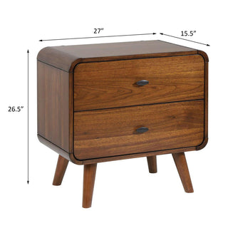 Sunvega Mid-Century Modern Dark Walnightstand with Rounded Edges and Tapered Legs