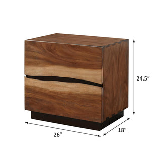 Sunvega Smokey Walnut and Coffee Bean 2-Drawer Nightstand with Asymmetrical Design