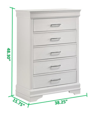 Sunvega Modern White Wood Chest with 5 Drawers and Slat System