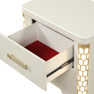 Sunvega Beige Wood Nightstand with Side LED Lighting and Spacious Drawers