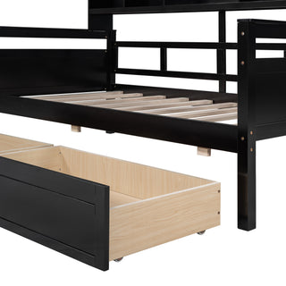 Sunvega Twin Size Daybed with Wood Slat Support, Bedside Shelf, and Two Drawers