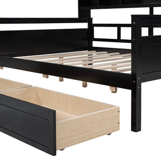 Sunvega Twin Size Daybed with Wood Slat Support, Bedside Shelf, and Two Drawers