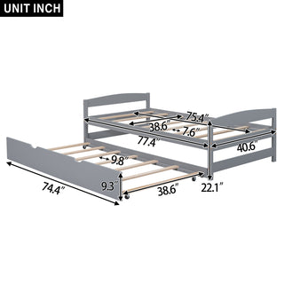 Sunvega White Twin Size Platform Bed with Trundle and Headboard Footboard