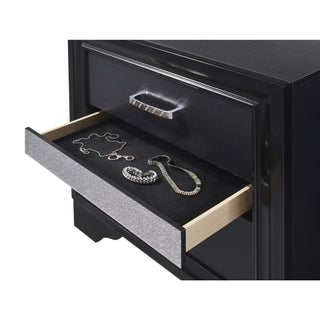 Sunvega White 2-Drawer Nightstand with Rhinestone Pulls and Hidden Jewelry Tray