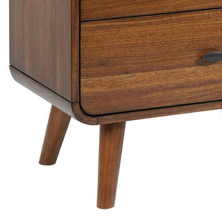 Sunvega Mid-Century Modern Dark Walnightstand with Rounded Edges and Tapered Legs