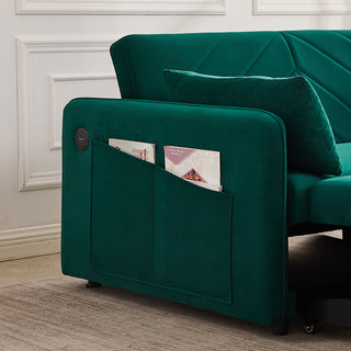 Sunvega 3-in-1 Adjustable Velvet Sleeper Sofa Bed with USB Port and Storage Pockets