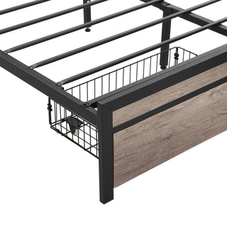 Sunvega Full Size Metal Platform Bed Frame with Upholstery Storage Headboard and Footboard