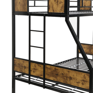 Sunvega Twin Over Full Metal Bunk Bed with Trundle and Guardrail for Bedroom