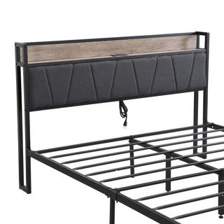 Sunvega Full Size Metal Platform Bed Frame with Upholstery Storage Headboard and Footboard