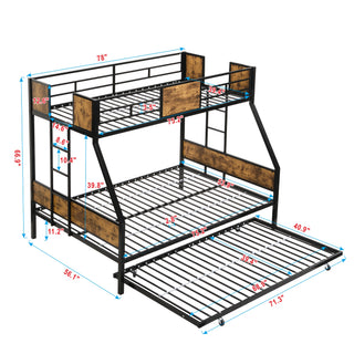 Sunvega Twin Over Full Metal Bunk Bed with Trundle and Guardrail for Bedroom