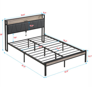Sunvega Full Size Metal Platform Bed Frame with Upholstery Storage Headboard and Footboard