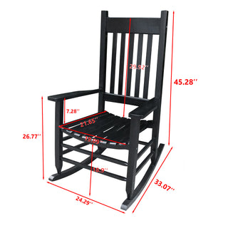 Sunvega Black Painted Populus Wood Porch Rocker Chair with Wide Seat