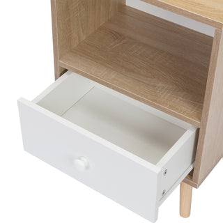 Sunvega Mid-Century Modern Wood Nightstand Set with Drawer and Shelf for Bedroom