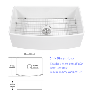 Sunvega 33 Inch White Porcelain Ceramic Farmhouse Kitchen Sink Workstation with Reversible Apron