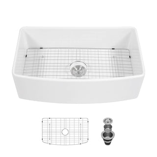 Sunvega 33 Inch White Porcelain Ceramic Farmhouse Kitchen Sink Workstation with Reversible Apron