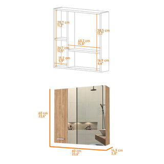 Sunvega Double Door Medicine Cabinet with Four Interior Shelves and Ample Mirror