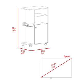 Sunvega Single Door Kitchen Cabinet Cart with Four Caster Wheels for Microwave Countertop
