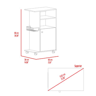 Sunvega Single Door Kitchen Cabinet Cart with Four Caster Wheels for Microwave Countertop