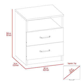 Sunvega Oklahoma Nightstand with Two Drawers and One Open Shelf for Bedroom