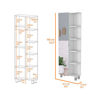 Sunvega 62 Inch High Bathroom Cabinet with Mirror and Five Shelves