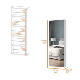 Sunvega Wall Mounted Shoe Rack with Mirror Door and Five Shelves for Ten Pairs