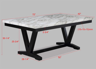 Sunvega Modern White Faux Marble Rectangular Dining Table with V Shape Trestle Base
