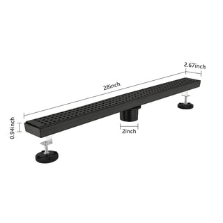 Sunvega 28 Inches Linear Shower Drain with Hair Strainer and Leveling Feet