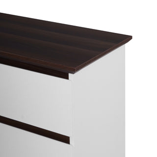 Sunvega Modern 5 Drawer Dresser with White & Walnut Finish for Bedroom