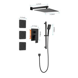 Sunvega Wall Mounted Rainfall Shower System with Hand Shower and Bodysprays