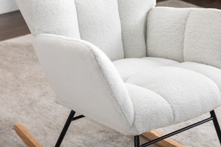 Sunvega Teddy Fabric Rocking Chair with Adjustable Footrest for Living Room